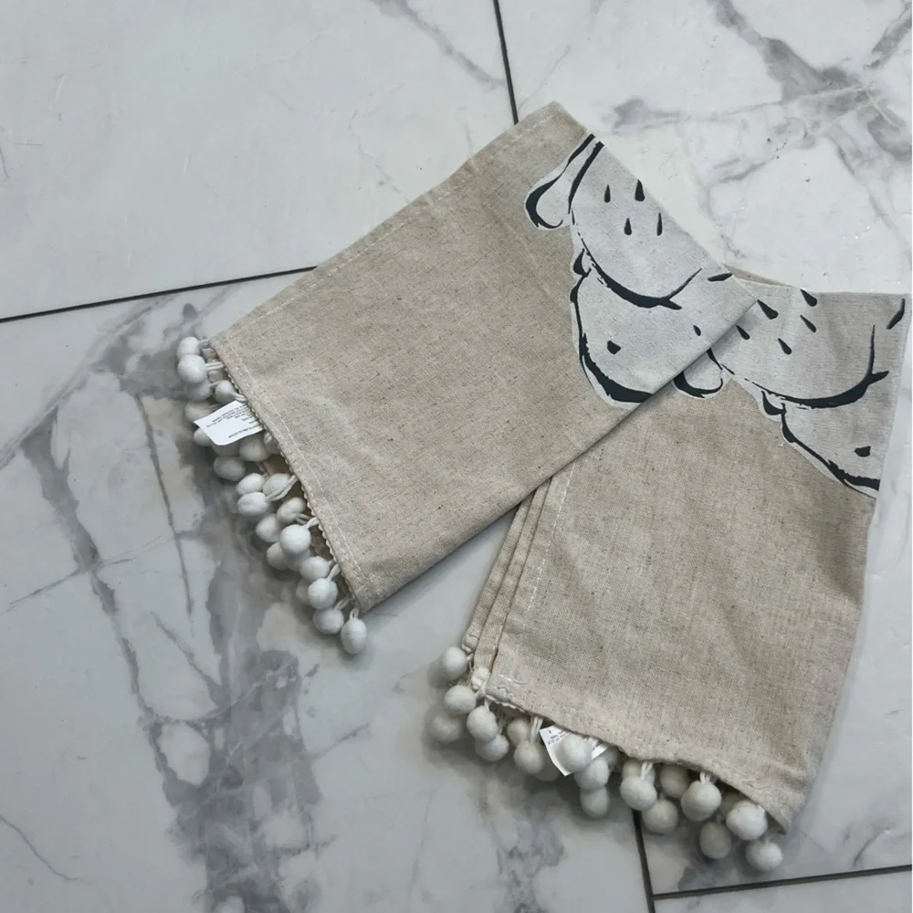 Target Tan Table Linens with Pom-Pom Trim